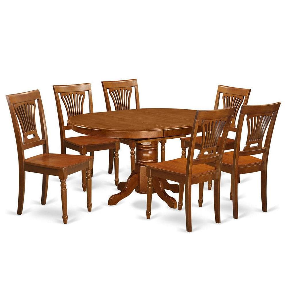 Saddle Brown Oval Wood Dining Table Set with 6 Chairs