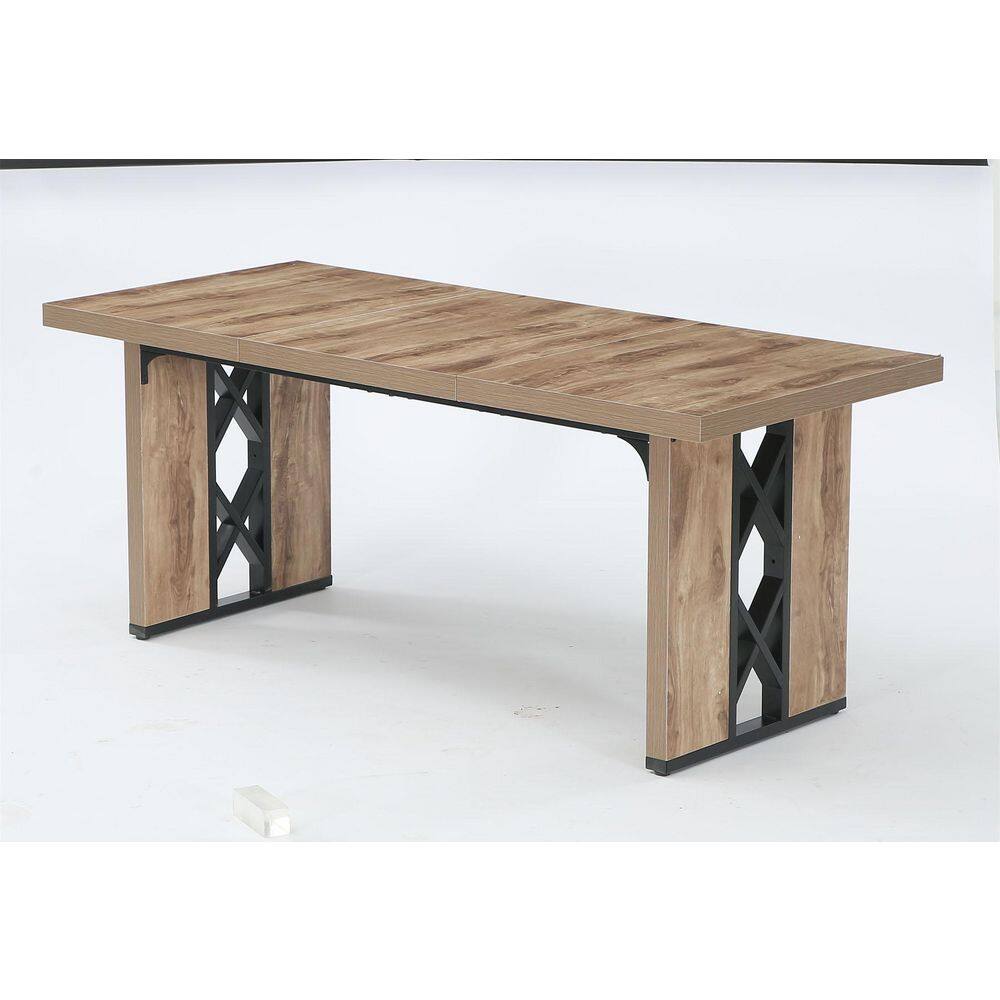 Moronia 71 in. Large Modern Brown Rectangular Computer Desk with Sturdy Legs, Wood Office Executive Desk for Home Office