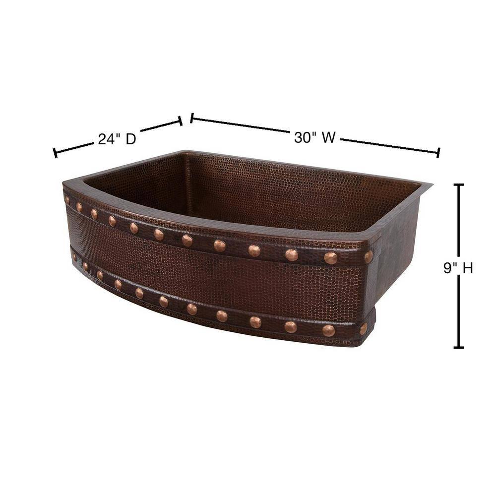30" Hammered Copper Farmhouse Sink with Barrel Strap Design