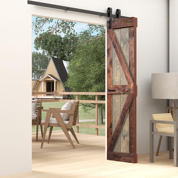 K Style 30 in. x 80 in. (15 in. x 80 in. x 2-Panels) Brown / Walnut Solid Core Wood Bi-Fold Door With Hardware Kit