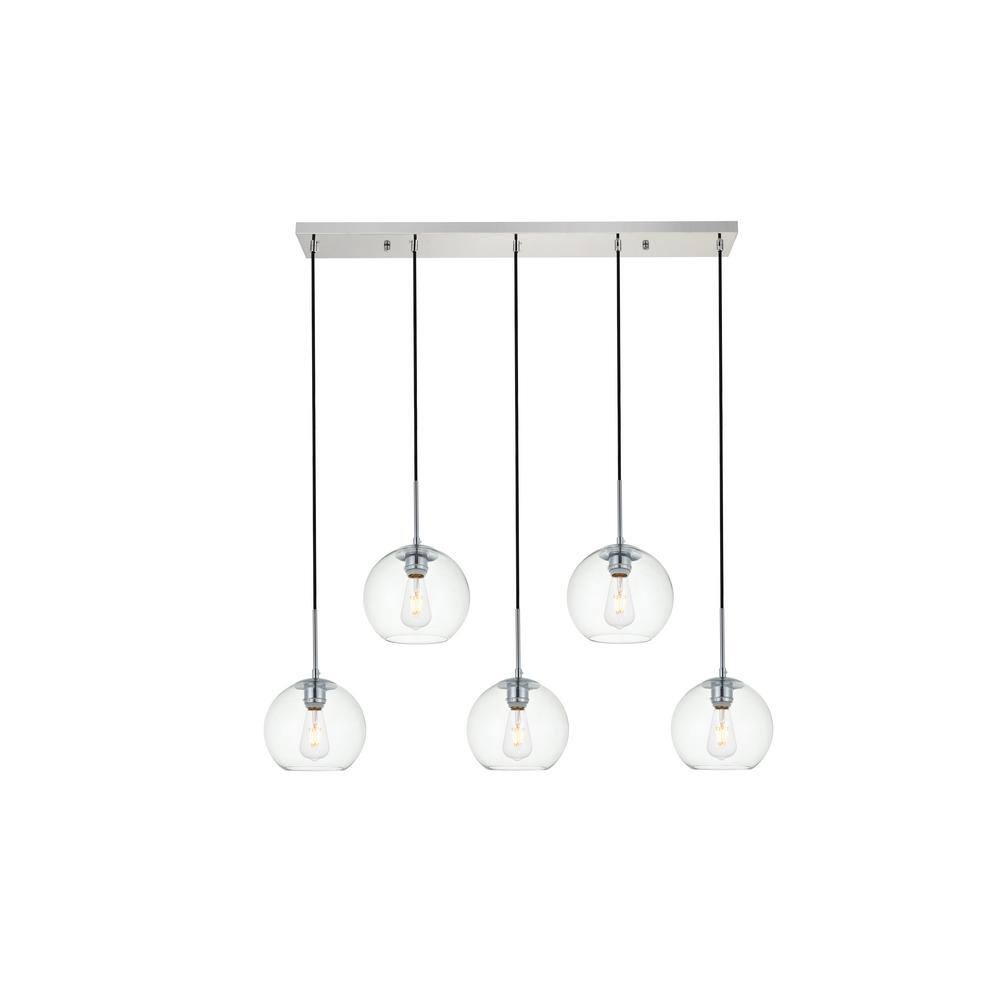 Timeless Home 41.7 in. 5-Light Chrome And Clear Pendant Light, Bulbs Not In