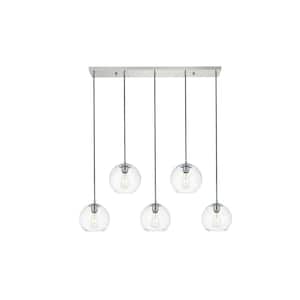 Timeless Home 41.7 in. 5-Light Chrome And Clear Pendant Light, Bulbs Not Included