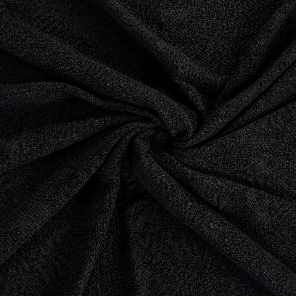 Cozy Cotton Checkered Weave Throw Blanket with Fringe - Black