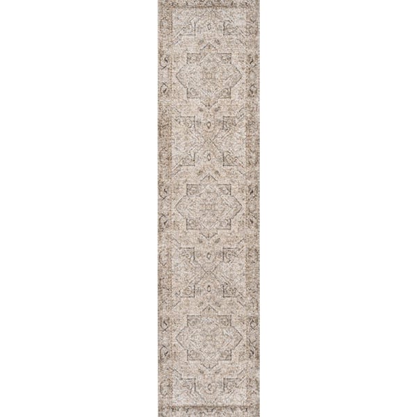 Cream/Brown 2 ft. x 8 ft. Koda Vintage Native American Medallion Machine-Washable Runner Rug
