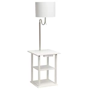 57 in. White Standard 2-Tier Floor Lamp Combination with 2 x USB Charging Ports and Power Outlet with Fabric Shade