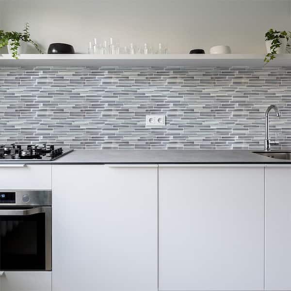 Illusion Haze Gray 11.625 in. x 11.625 in. Interlocking Gloss Glass Mosaic Tile (0.938 sq. ft./Each)