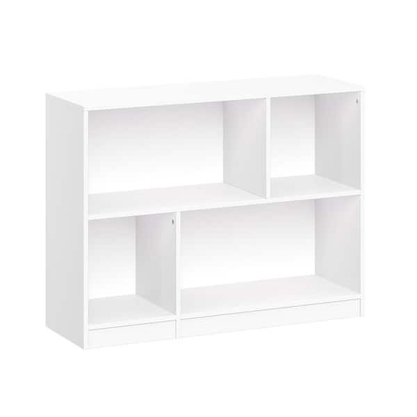 33.75in. Wide White Kids Horizontal Bookshelf Toy Organizer with 2-Storage Shelves and Cubbies for Playroom Book Storage