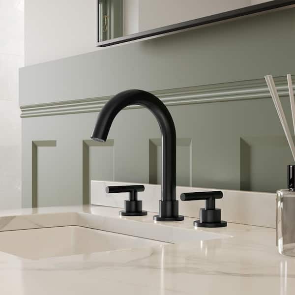 8 in. 3-Hole High-Arc Widespread Double Handle Bathroom Sink Faucet Spot Resist in Matte Black Drain Included