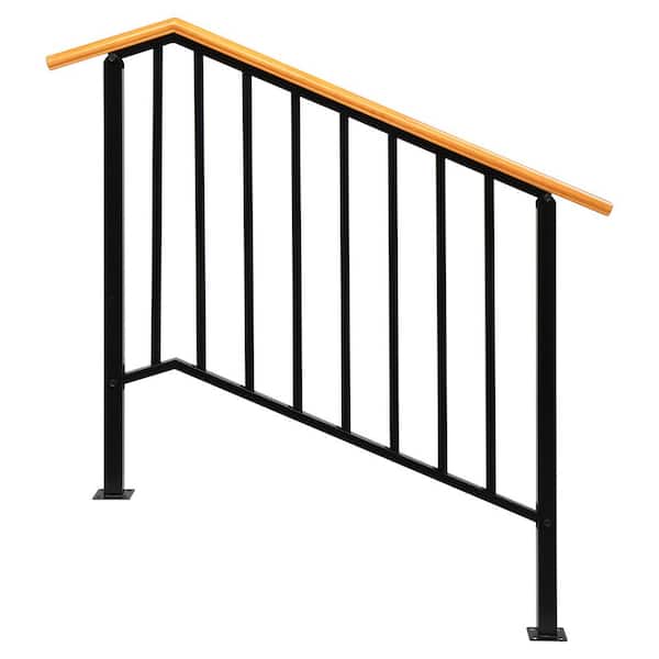 64.6 in. x 46.5 in. Black Iron Wood Baluster Railing Kit