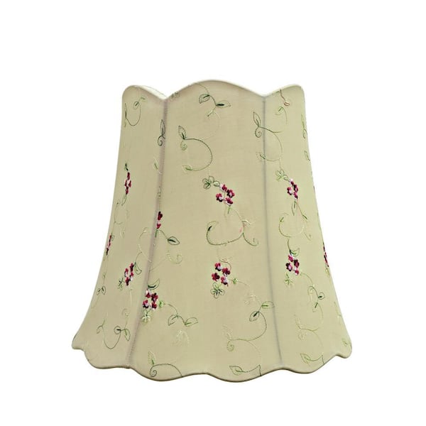16 in. x 15 in. Apricot and Embroidered Floral Scallop Bell Lamp Shade