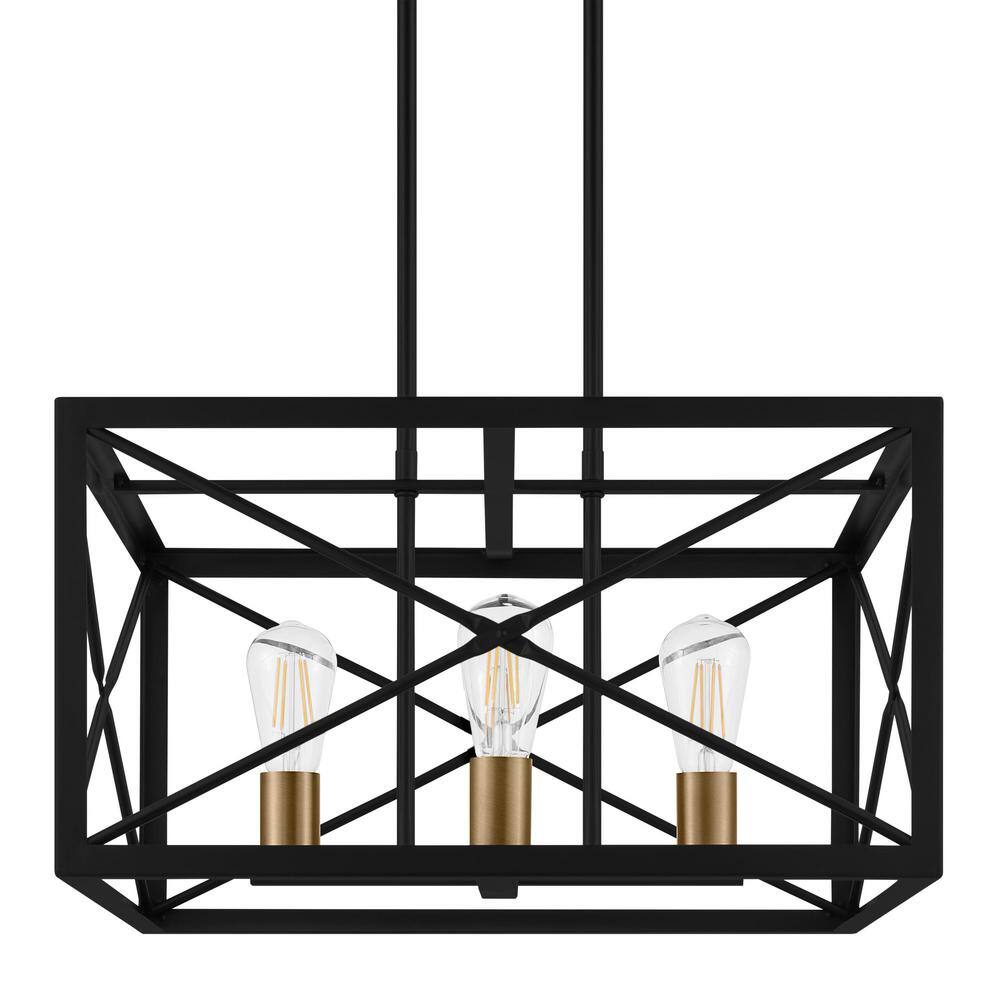 Harwood 60-Watt 4-Light Matte Black and Old Satin Brass Pendant with Cage S
