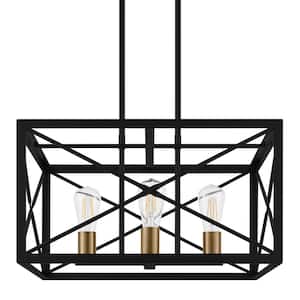 Harwood 60-Watt 4-Light Matte Black and Old Satin Brass Pendant with Cage Shade