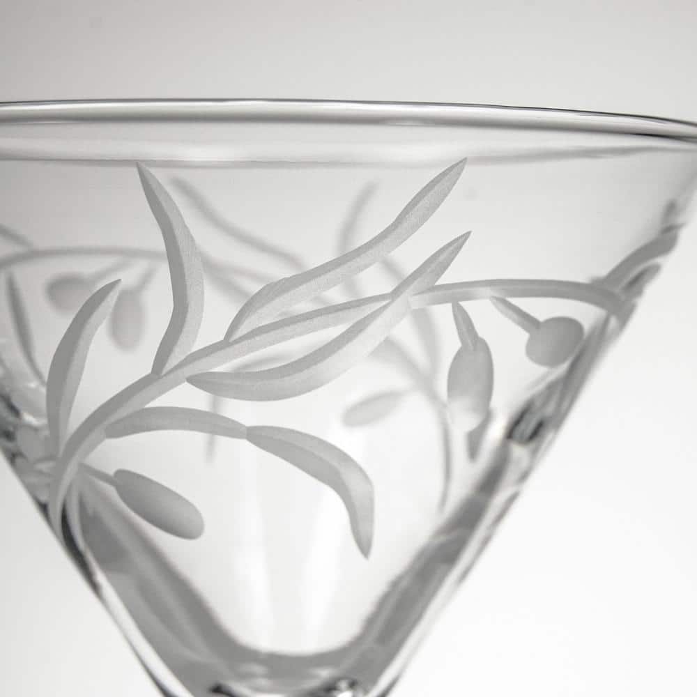 Elegant Clear Glass Olive Branch Martini Set of 4