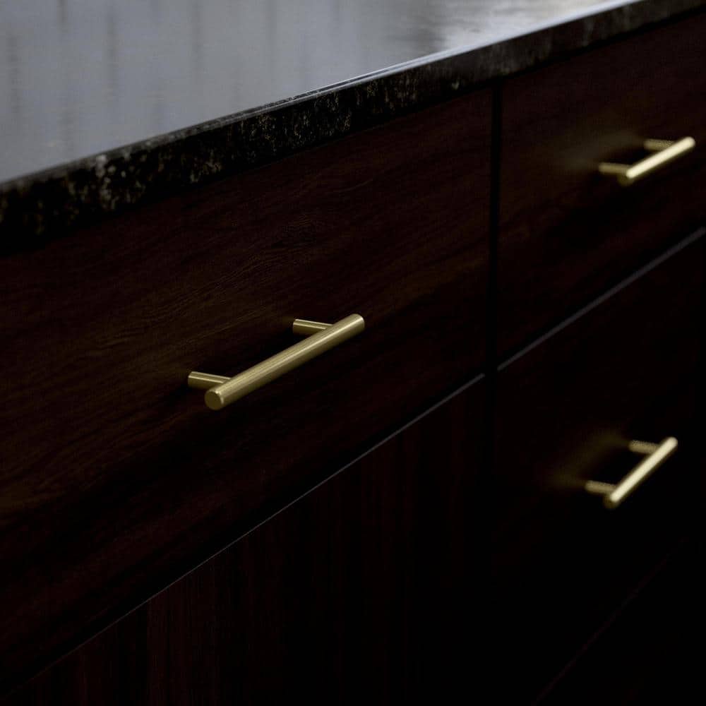 Satin Gold Modern Bar Cabinet Drawer Pull Handle Set