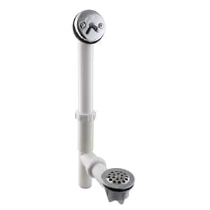 14 in. White Poly Tubular Bath Waste & Overflow Assembly with Trip Lever and Strainer Grid Drain Cover, Polished Chrome