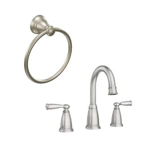 Banbury 8 in. Widespread 2-Handle Bathroom Faucet Combo Kit with Towel Ring in Spot Resist Brushed Nickel