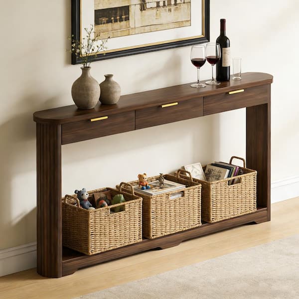 Maeve 70 in. Walnut Rectangle MDF Console Table with Drawers
