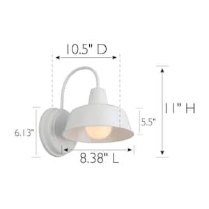 Mason Industrial Modern 1-Light Indoor/Outdoor Wall Mount 8 in. Light with Metal Shade for Porch EntrywayBarn,White