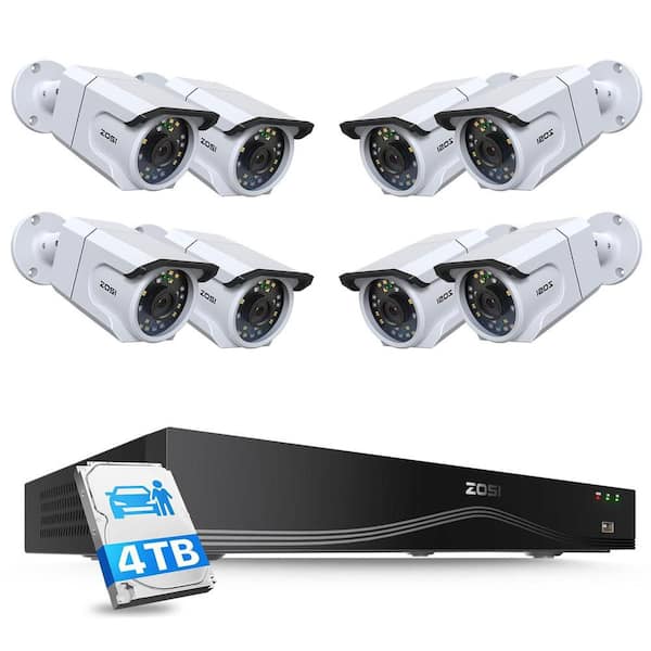 4K 8MP 16-Channel 4TB POE NVR Security Camera System with 8 Wired Outdoor Bullet Cameras, 32CH Expandable, White