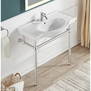 Viola 34.5 in. Console Sink in Brushed Nickel with Ceramic Countertop