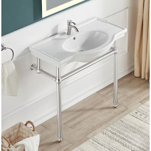 Viola 34.5 in. Console Sink in Brushed Nickel with Ceramic Countertop
