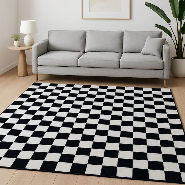 7 ft. x 10 ft. Black And White Checkered Area Rug