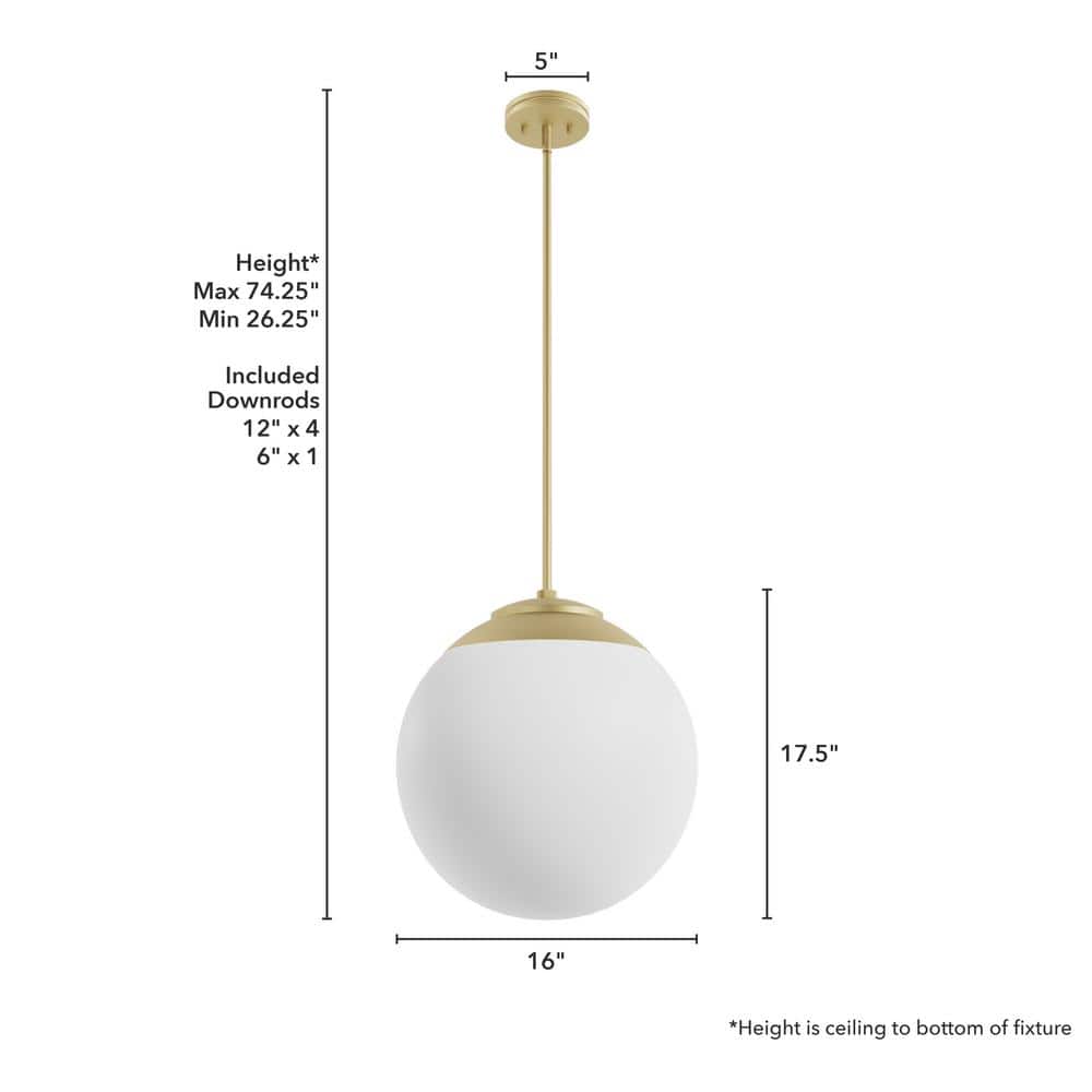 Hepburn 16" Modern Brass Globe Pendant with White-Cased Glass