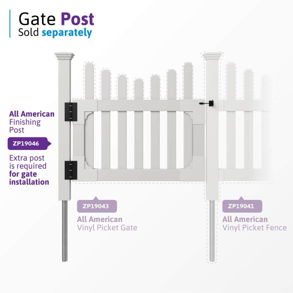3ft H x 3.5ft W White Vinyl Picket Yard Gate with Hardware