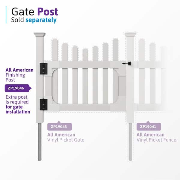 Zippity Outdoor Products 3.5 ft. W x 3 ft. H All American Vinyl Picket Fence Gate with Stainless Steel Hardware Zippity Outdoor Products 3.5 ft. W x 3 ft. H All American Vinyl Picket Fence Gate with Stainless Steel Hardware