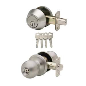 Soft Contemporary Satin Stainless Entry Door Knob with Deadbolt