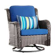 New Kenard Brown 9-Piece Wicker Patio Fire Pit Conversation Set with Navy Blue Cushions and Swivel Rocking Chairs