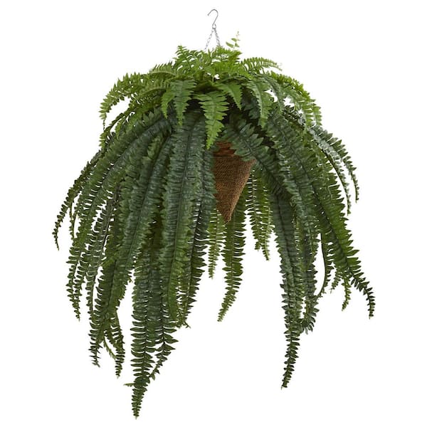 Nearly Natural 50 in. Giant Boston Fern Artificial Plant in Hanging Cone