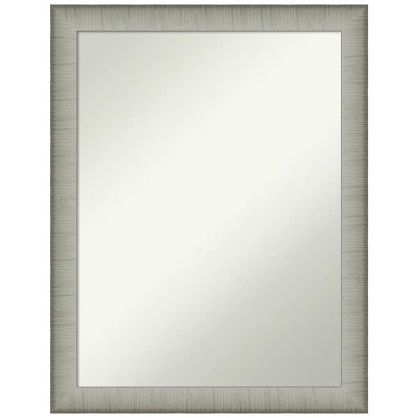 Amanti Art Elegant Brushed Pewter Narrow 21 in. H x 27 in. W Framed Non-Beveled Bathroom Vanity Mirror in Silver