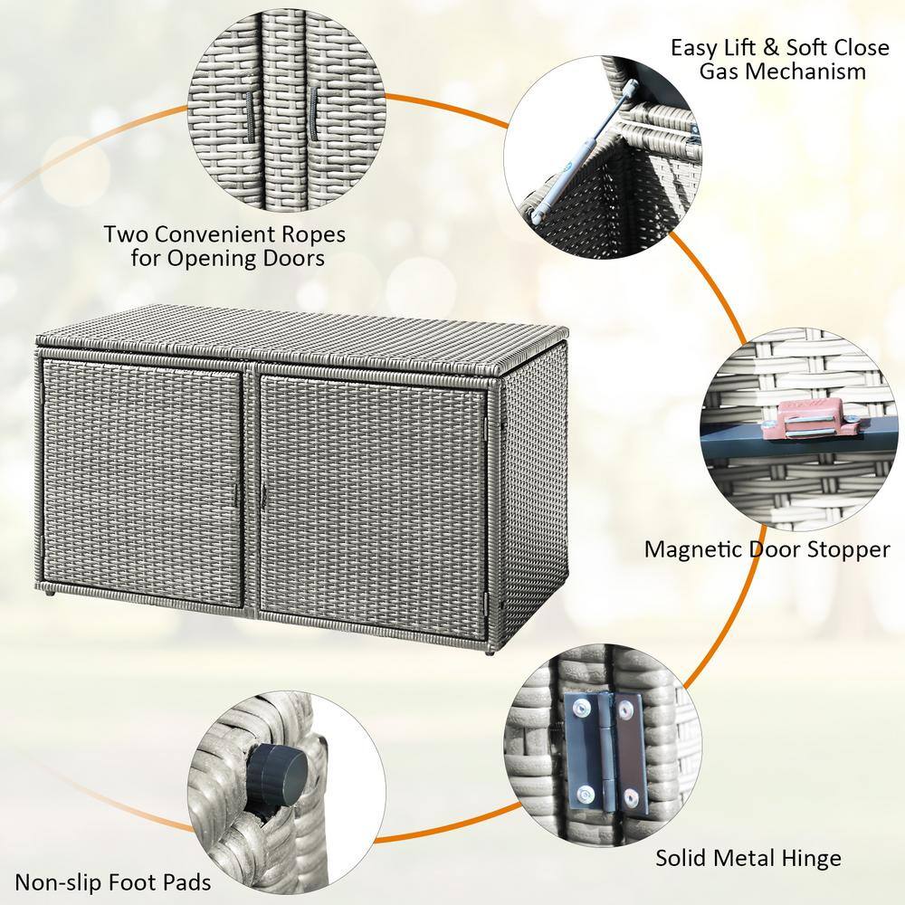 Gray Wicker and Steel Weather-Resistant Outdoor Storage Box