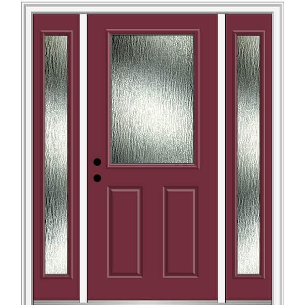 MMI Door Rain Glass 68.5 in. x 81.75 in. Right-Hand Inswing 1/2 Lite Painted Burgundy Prehung Front Door on 4-9/16 in. Frame