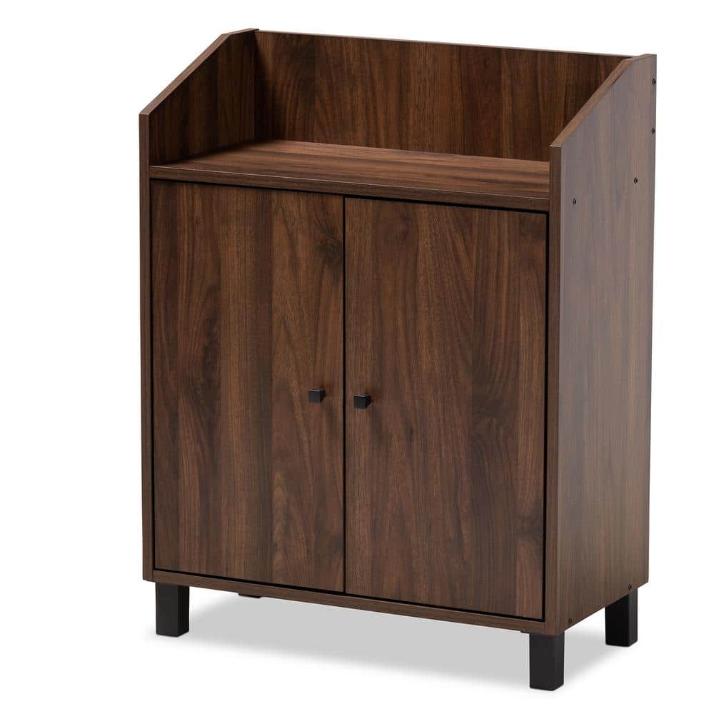 Walnut Brown 2-Door Wood Entryway Shoe Storage Cabinet with Open Shelf