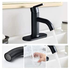 ABA Single-Hole Single-Handle Low-Arc Bathroom Faucet Deckplate Included in Spot Defense Matte black