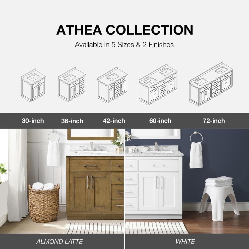 Athea 60'' Almond Latte Double Sink Bathroom Vanity with Marble Top