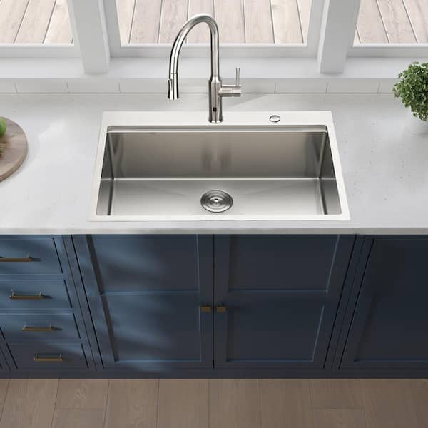 33 in. L x 22 in. W Drop-in Single Bowl 16-Gauge Stainless Steel Kitchen Sink in Brushed Nickel