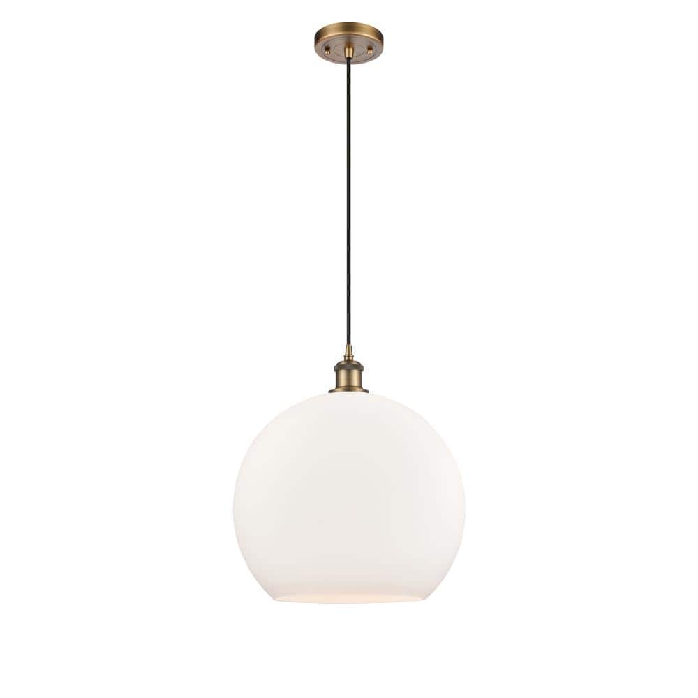 Innovations Athens 1-Light Brushed Brass Globe Pendant Light with Matte White Glass Shade