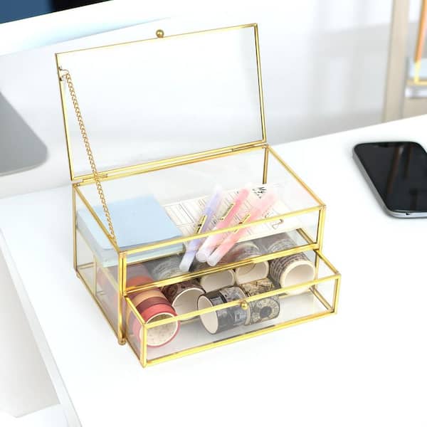 Vintage Collection Gold 7.9 in. x 4.3 in. Glass Decorative Storage