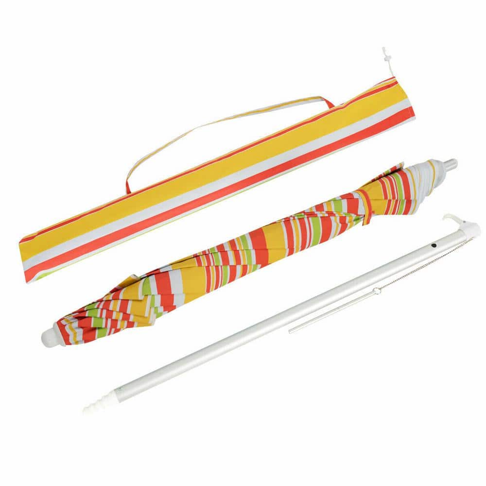 6.5 Feet Orange Striped Beach Umbrella with Fiberglass Ribs