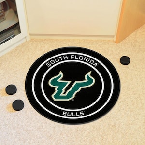 South Florida Black 2 ft. Round Hockey Puck Accent Rug