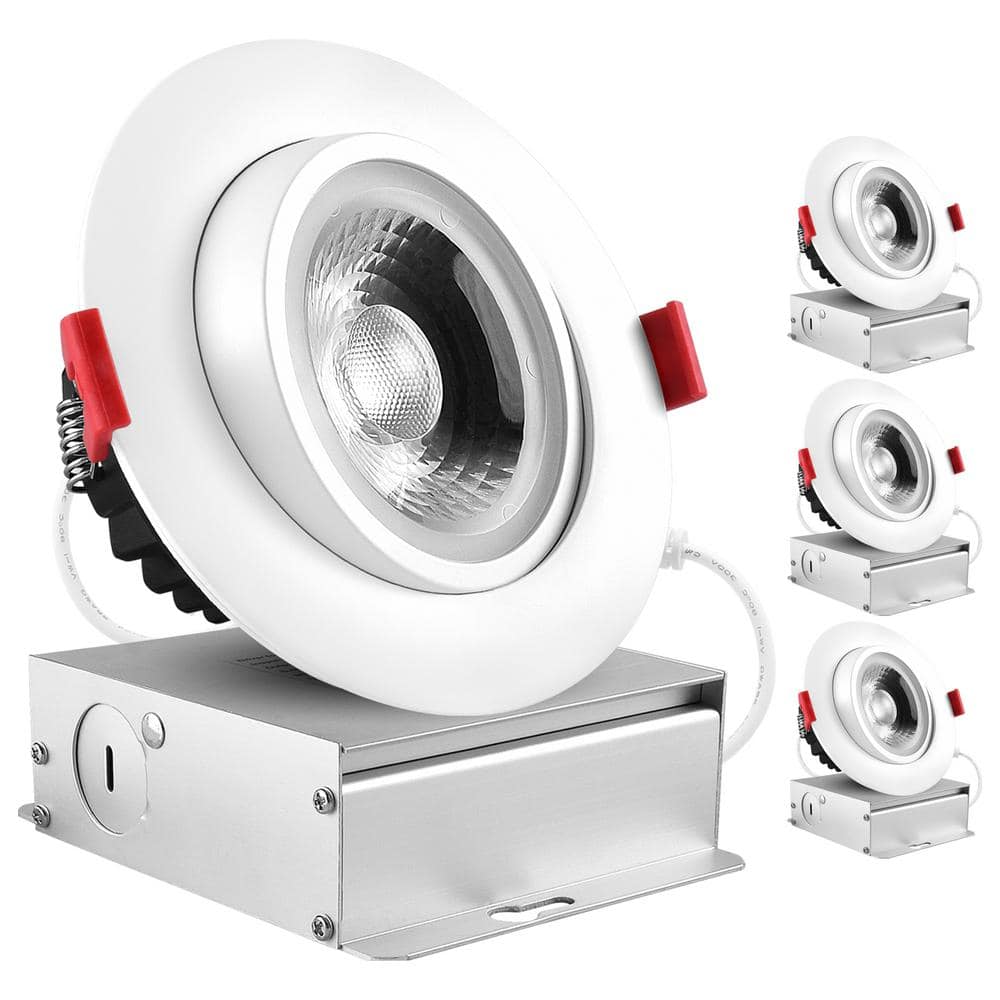 LUXRITE 4 In. Adjustable Gimbal Eyeball Integrated LED Canless Recessed ...