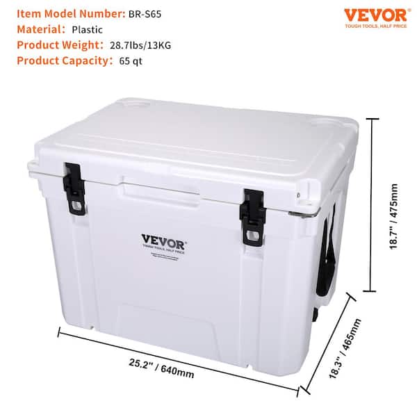 VEVOR Insulated Portable Cooler 65 qt. Holds 65 Cans Ice Retention