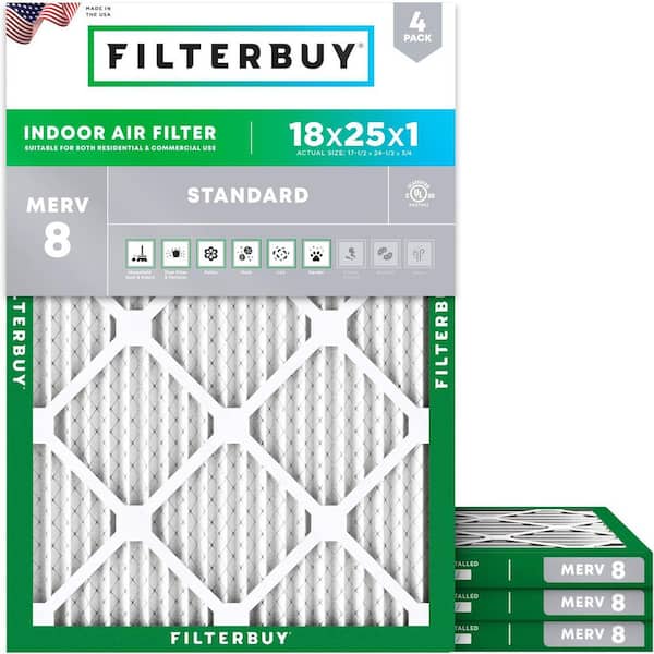 18 in. x 25 in. x 1 in. MERV 8 (FPR 5) Dust Defense Pleated HVAC AC Furnace Air Filters Replacement (4-Pack)