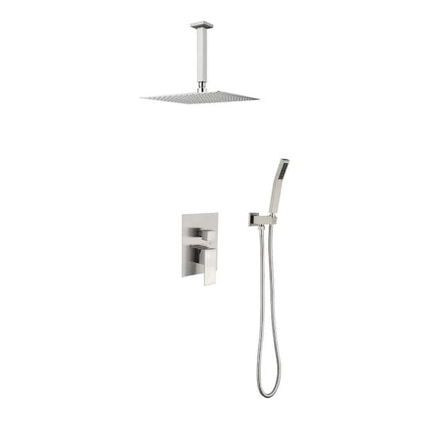Fapully Single-Handle 1-Spray Shower Faucet 2GPM 12 in. Shower Head w/Adjustable Heads Pressure Balance Valve in Brushed Nickel