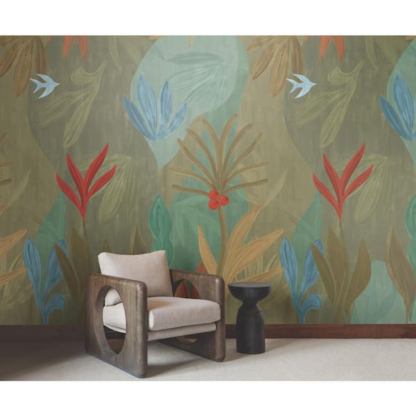 134.4 in. L x 108 in. W Green Chambord Gardens Leaf and Olive Wall Mural