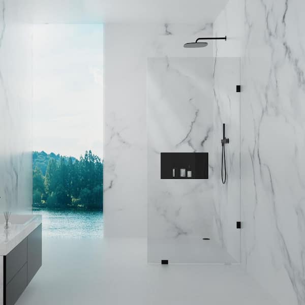 NANAWO 30 in. W x 78 in. H Frameless Fixed Single Panel Shower Screen Door in Matte Black with 3/8 in. (10mm) Clear Glass