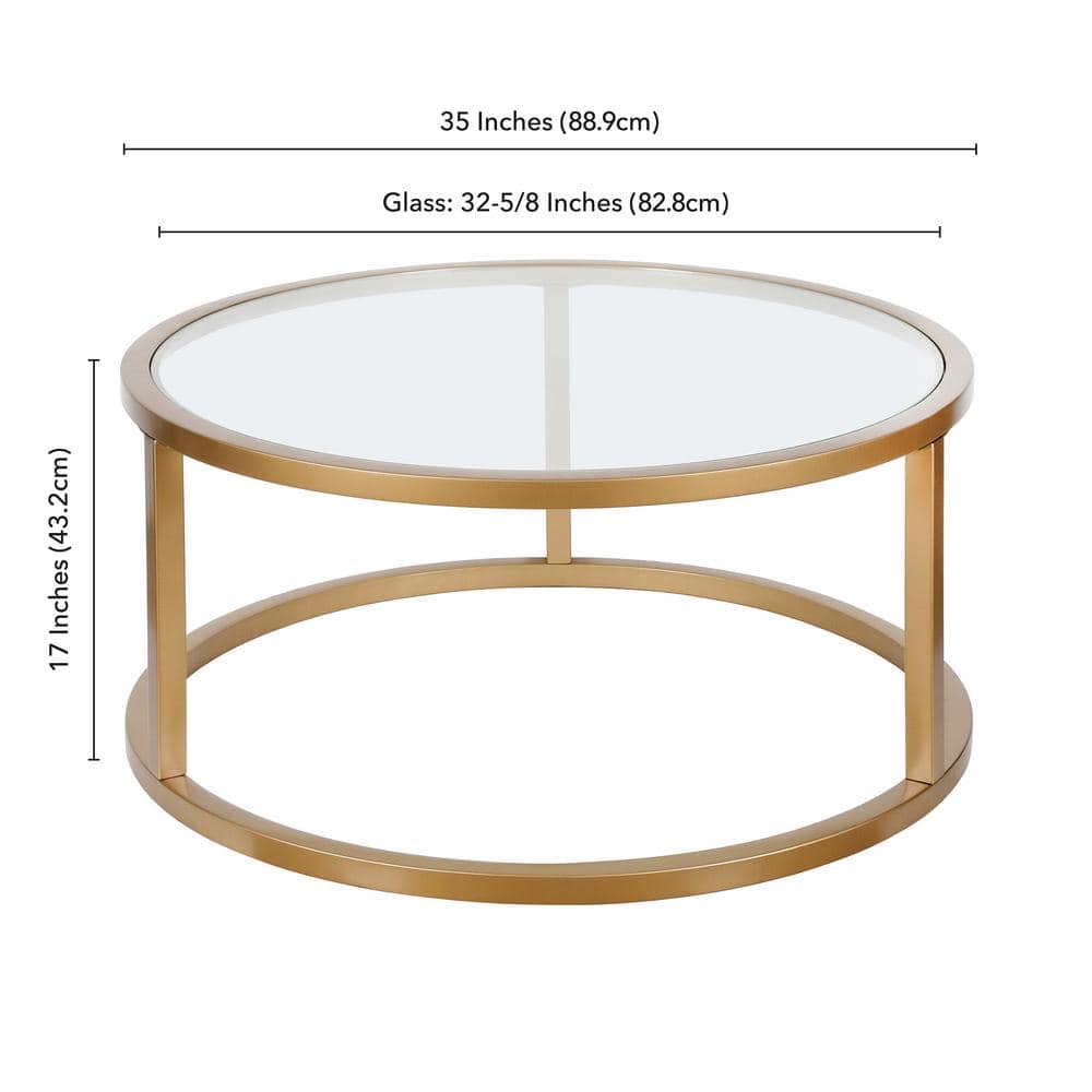 Elegant Round Brass Coffee Table with Tempered Glass Top